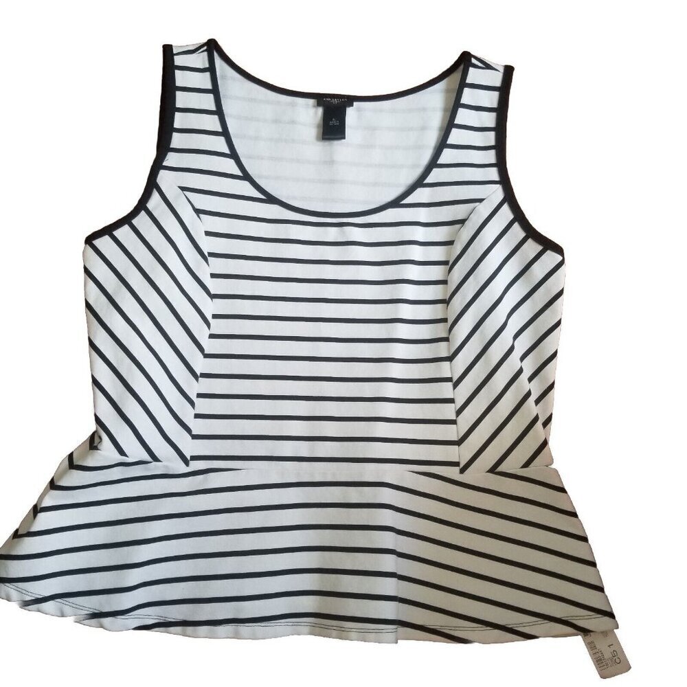 Ann Taylor Womens Tank Top Size XL Black Stripe Sleeveless Peplum Blouse
